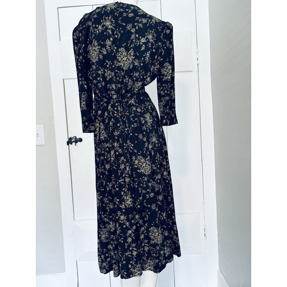 Vintage Peri Petites Black & Gold Floral Dress - Buttons - Size 14 - Retro Soft - Picture 2 of 11